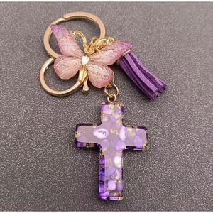 Purple Haven Bag Charm with Key Chain and Tassel